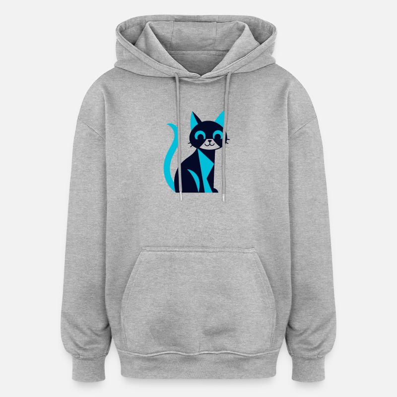 Chat noir-bleu avec effet aw - Sweat à capuche oversize unisexe - gris chiné