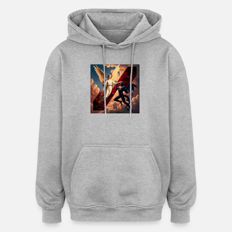 Angel et Démon en Conflit Céleste - Sweat à capuche oversize unisexe - gris chiné