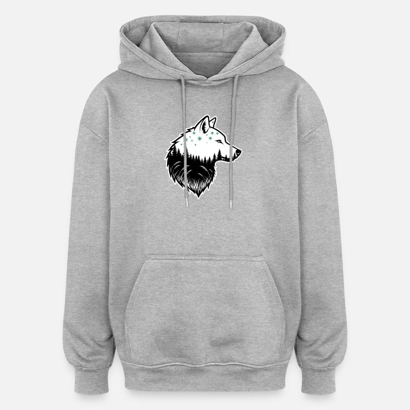 Wolf Silhouette Nachtwald Design - Oversized Unisex Hoodie - Grau meliert