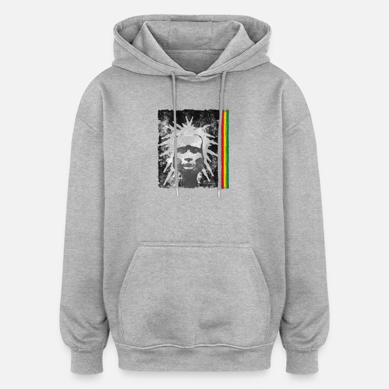 Inspiration reggae avec masque de lion - Sweat à capuche oversize unisexe - gris chiné