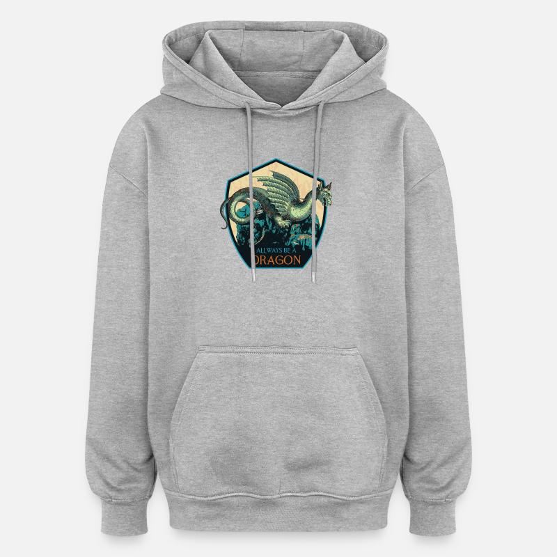 Ecusson Dragon Mythique et Éléments Magiques - Sweat à capuche oversize unisexe - gris chiné