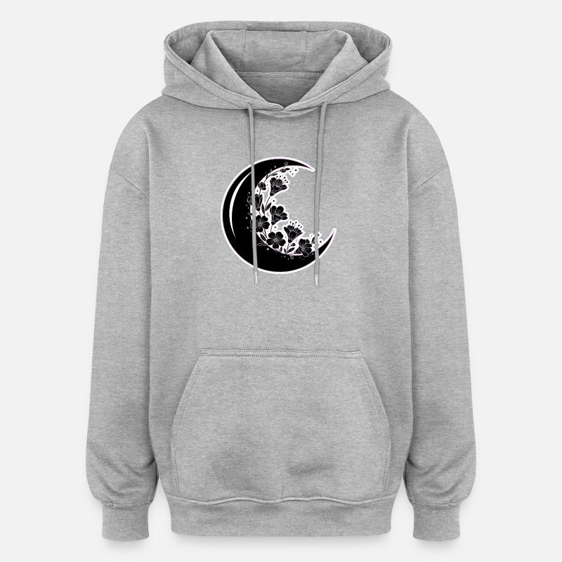 Floral Moon Phase Illustration - Oversized Unisex Hoodie - heather grey