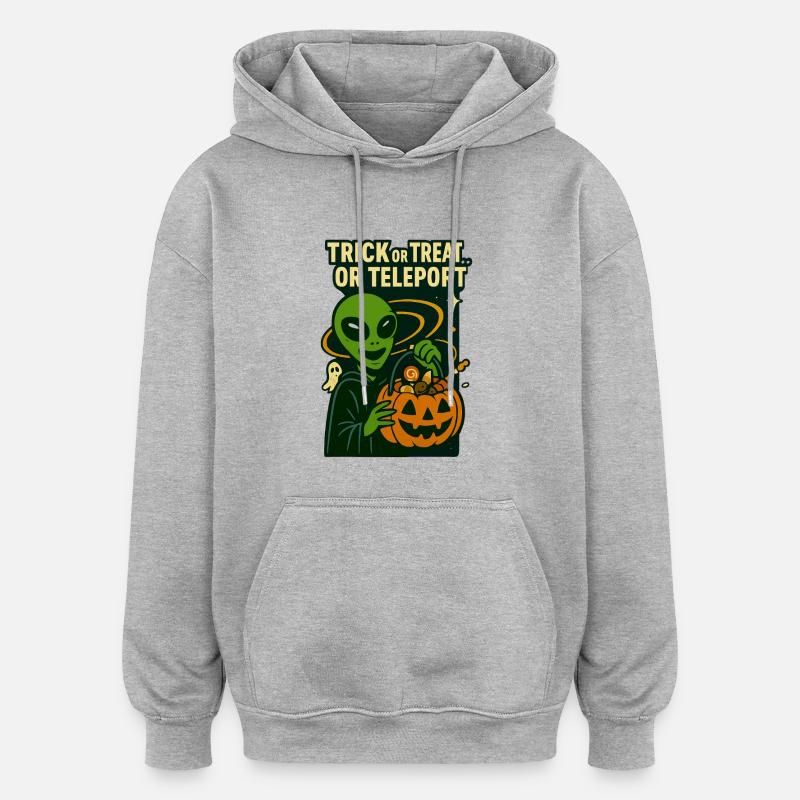 Alien Halloween T-Shirt – Süßes oder Saures... oder... - Oversized Unisex Hoodie - Grau meliert
