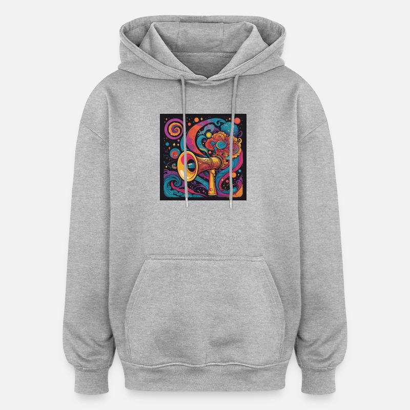 Exploration psychédélique avec haut-parleur spatial - Sweat à capuche oversize unisexe - gris chiné