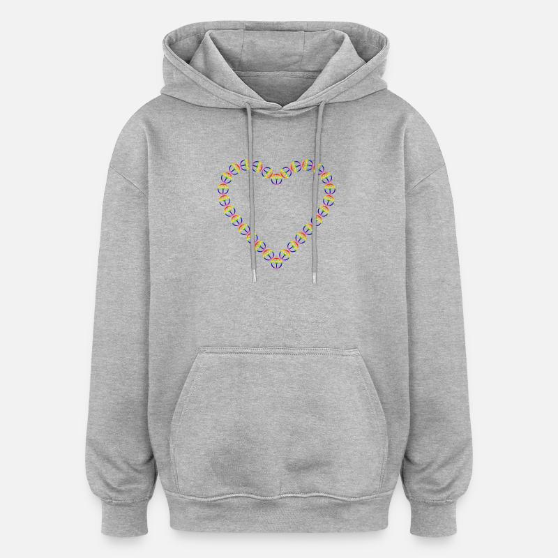 Rainbow Peace Heart Pattern - Oversized Unisex Hoodie - heather grey