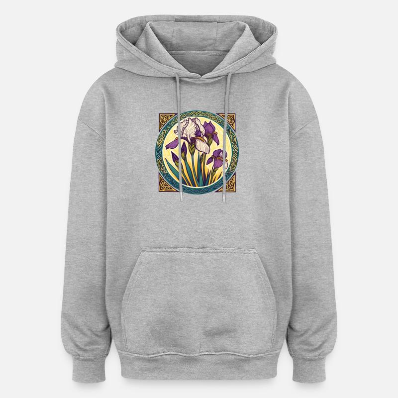 Intricate Irish Iris Celtic Artwork - Oversized Unisex Hoodie - heather grey