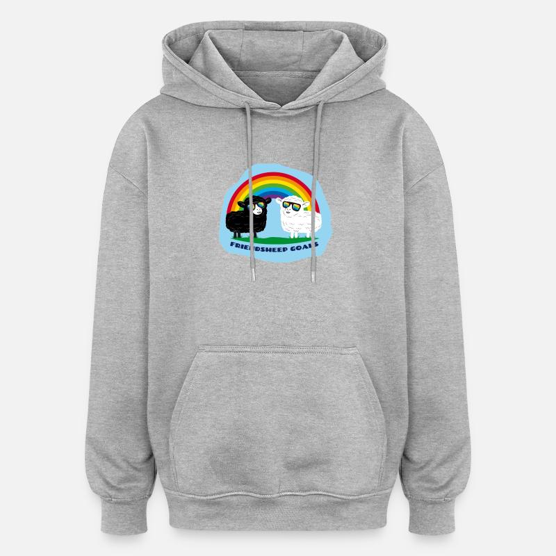 Freundschafts-Schafe mit Regenbogen - Oversized Unisex Hoodie - Grau meliert