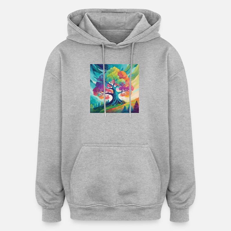 Arbre arc-en-ciel de la créativité - Sweat à capuche oversize unisexe - gris chiné