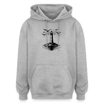 Phare Tatouage Lumière Côtière pour Garde Côtière - Sweat à capuche oversize unisexe - gris chiné - Devant - Noah (186cm)