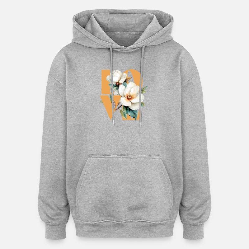 Design floral élégant de magnolia - Sweat à capuche oversize unisexe - gris chiné