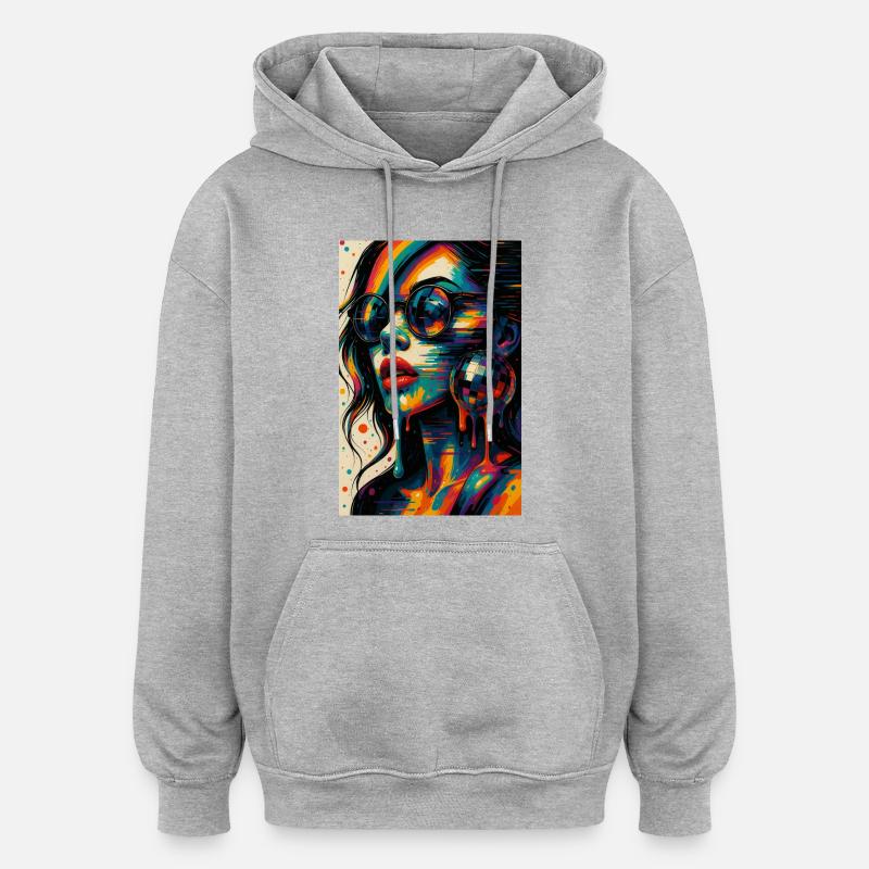 GLITCH_DELUXE - Sweat à capuche oversize unisexe - gris chiné