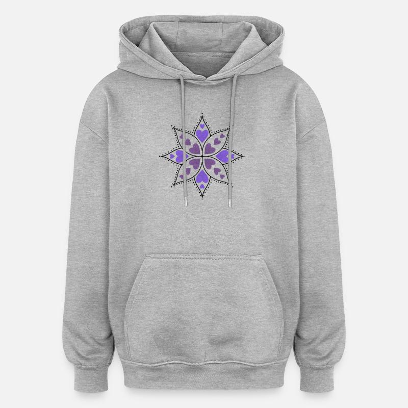 Mandala cœurs violets - Sweat à capuche oversize unisexe - gris chiné