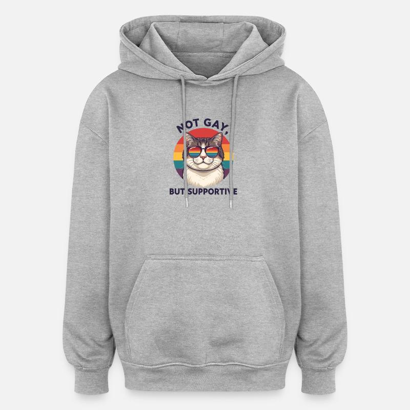 Pas gai, mais solidaire – Cat & Rainbow - Sweat à capuche oversize unisexe - gris chiné