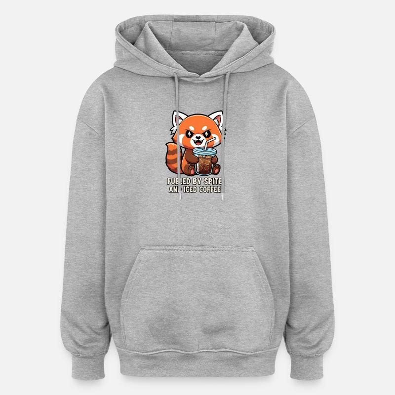 Effronté raton laveur café Meme Design - Sweat à capuche oversize unisexe - gris chiné