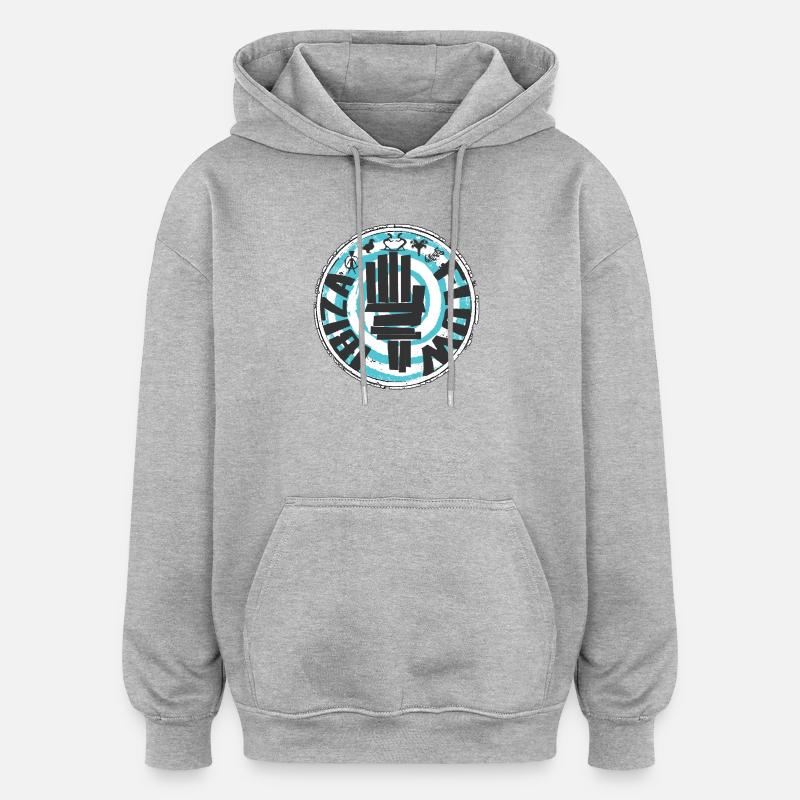Kraftvolles Ibizadesign im Graffiti-Stil - Oversized Unisex Hoodie - Grau meliert