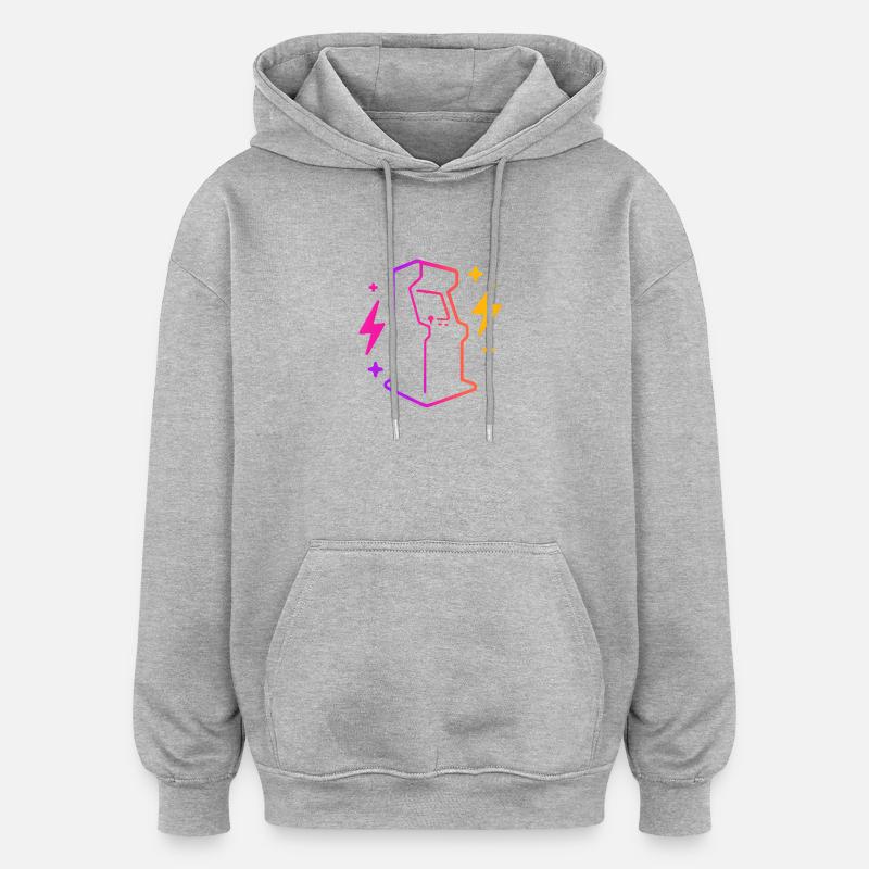 Rétro Neon Arcade Game Outline - Sweat à capuche oversize unisexe - gris chiné