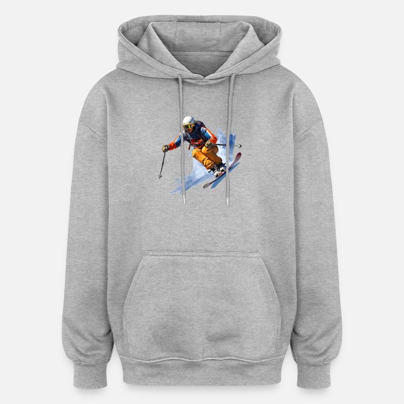 Aventurier du ski sur la neige - Sweat à capuche oversize unisexe - gris chiné