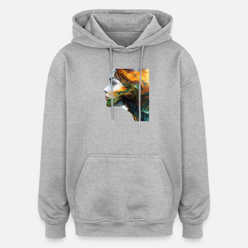 Motif de visage d’art fluide - Sweat à capuche oversize unisexe - gris chiné