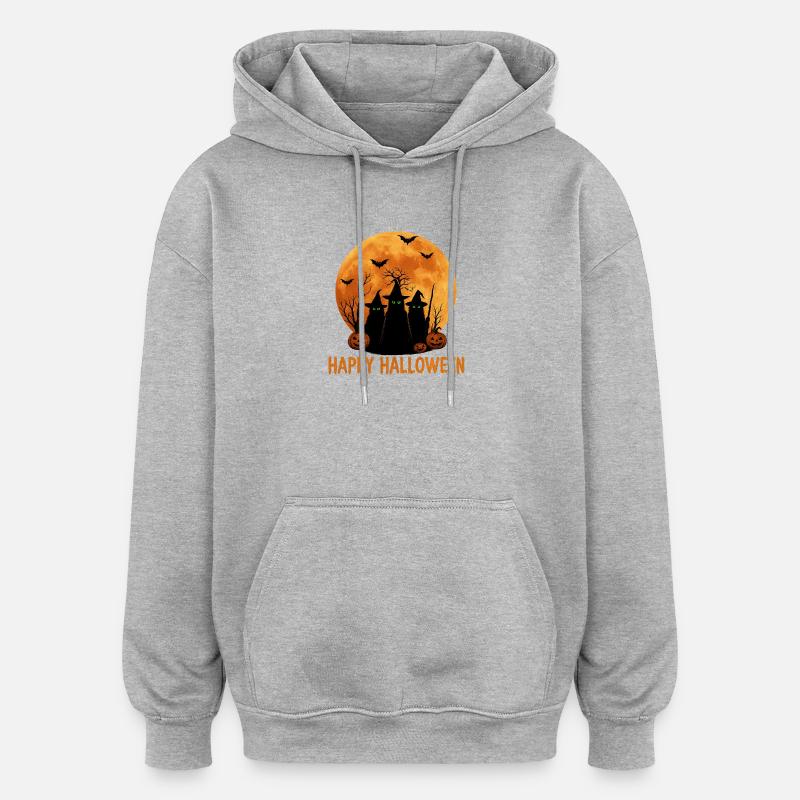 Sorcière culte Halloween motif imprimé - Sweat à capuche oversize unisexe - gris chiné
