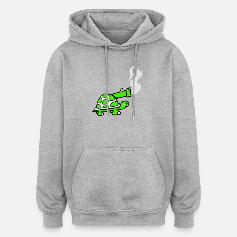 Schildkröte Panzer Waffe Kanone schießen Schuss - Sweat à capuche oversize unisexe - gris chiné