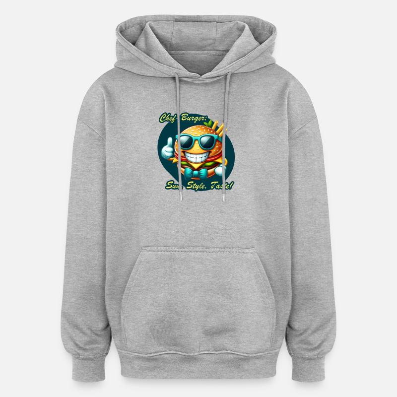 Sunny Chef Burger Dessin animé Design - Sweat à capuche oversize unisexe - gris chiné