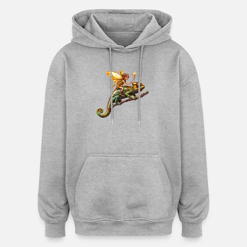 Cavalier elfe magique sur caméléon - Sweat à capuche oversize unisexe - gris chiné