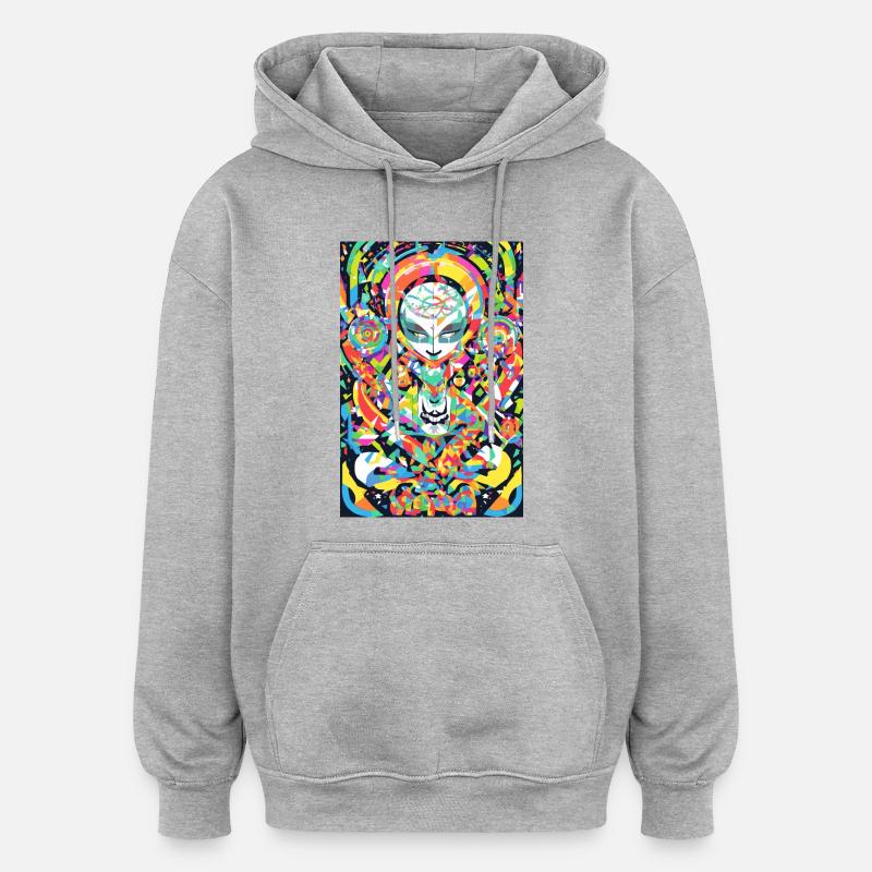 Psychedelisches Chakra & Katzenkunst - Oversized Unisex Hoodie - Grau meliert