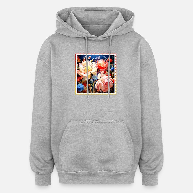Lebendig Blumenkomposition auf dunklem Hintergrund - Oversized Unisex Hoodie - Grau meliert