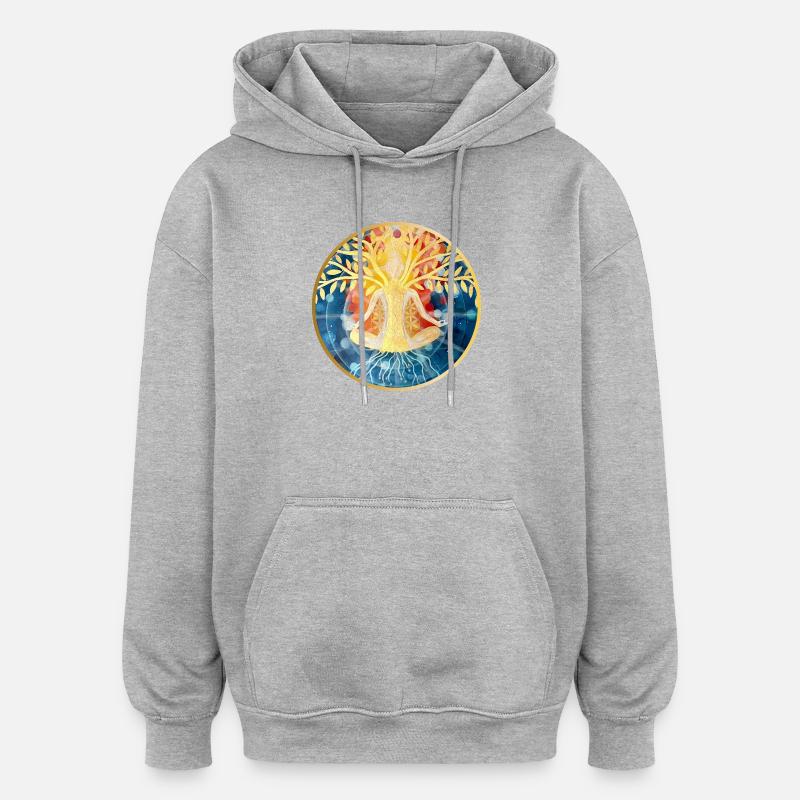 Lebendige Baum-Meditation Illustration - Oversized Unisex Hoodie - Grau meliert
