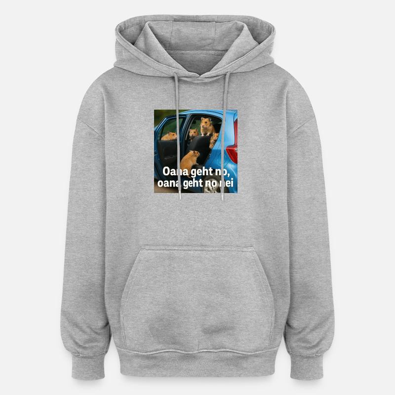 Hamsterabenteuer_im_blauen_Auto - Sweat à capuche oversize unisexe - gris chiné