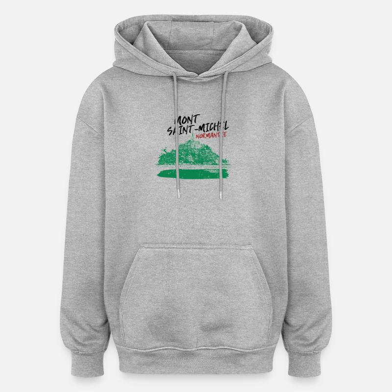 Normandie Mont Saint-Michel en Vert - Sweat à capuche oversize unisexe - gris chiné