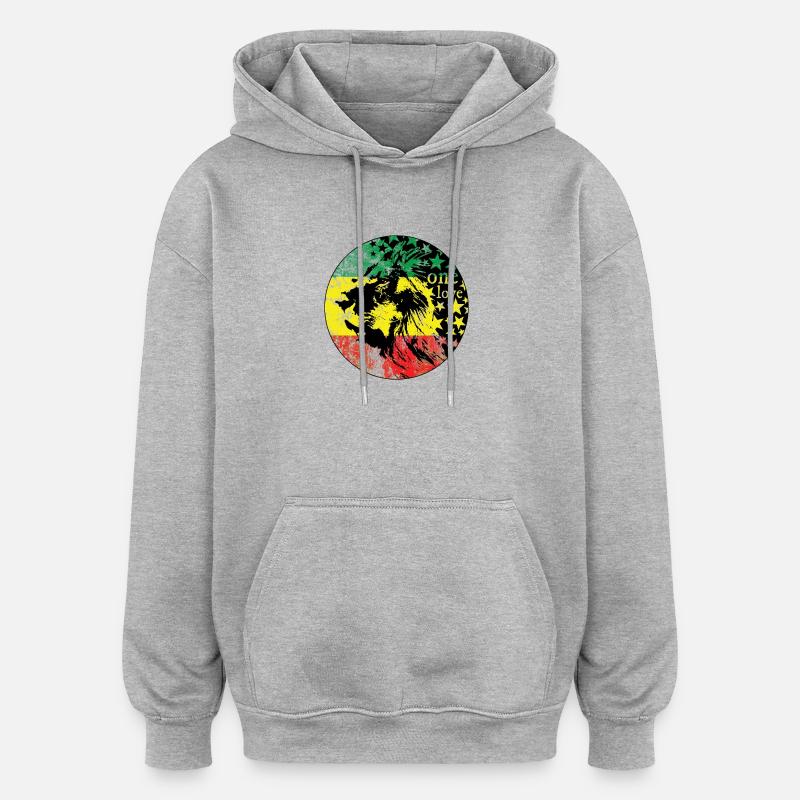 LionLiebe Rastas Reggae Design - Sweat à capuche oversize unisexe - gris chiné