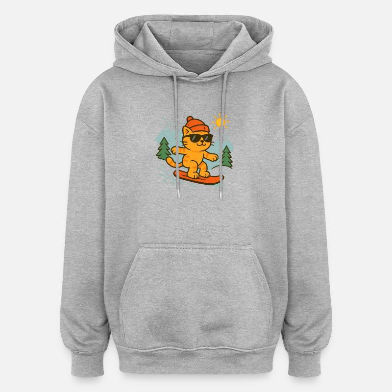 Chat surfeur des cimes en soleil - Sweat à capuche oversize unisexe - gris chiné