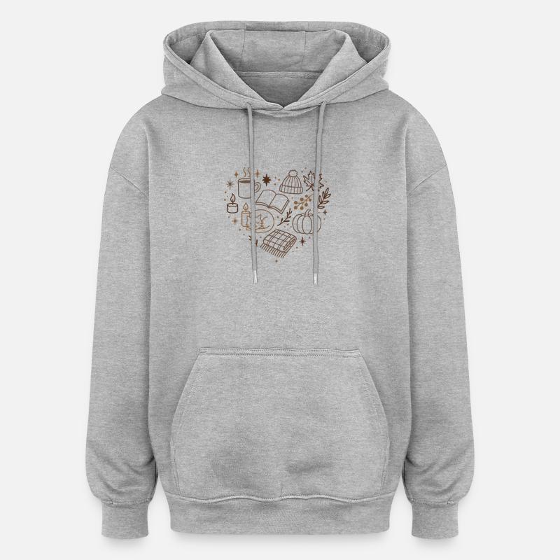 Autumnal Cuddle Evening Pattern - Oversized Unisex Hoodie - heather grey