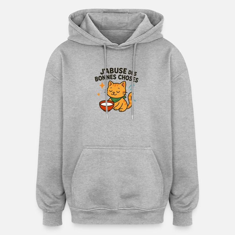 Chat zen savourant les bonnes choses - Sweat à capuche oversize unisexe - gris chiné
