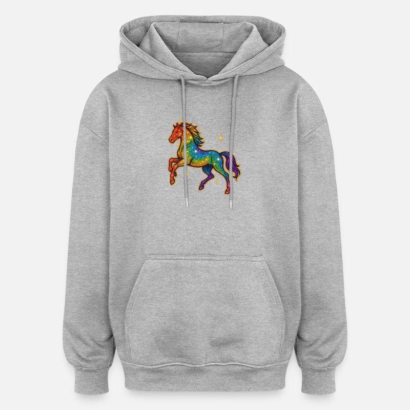 Regenbogen Pferd | Einhorn Glitzertraum - Oversized Unisex Hoodie - Grau meliert