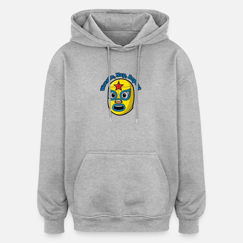 Lutte, Masque, Lutte, Sieste, Répétition - Sweat à capuche oversize unisexe - gris chiné