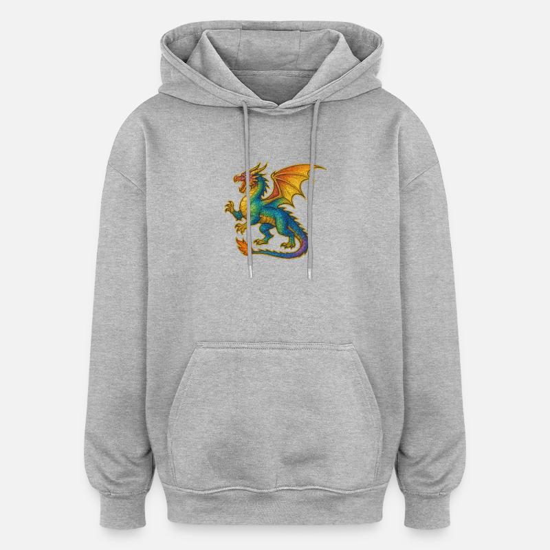 Regenbogen Glitzerdrache - Oversized Unisex Hoodie - Grau meliert