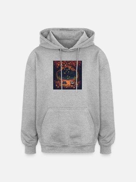 Pixel Autumn Leaves - Oversized Unisex Hoodie - heather grey