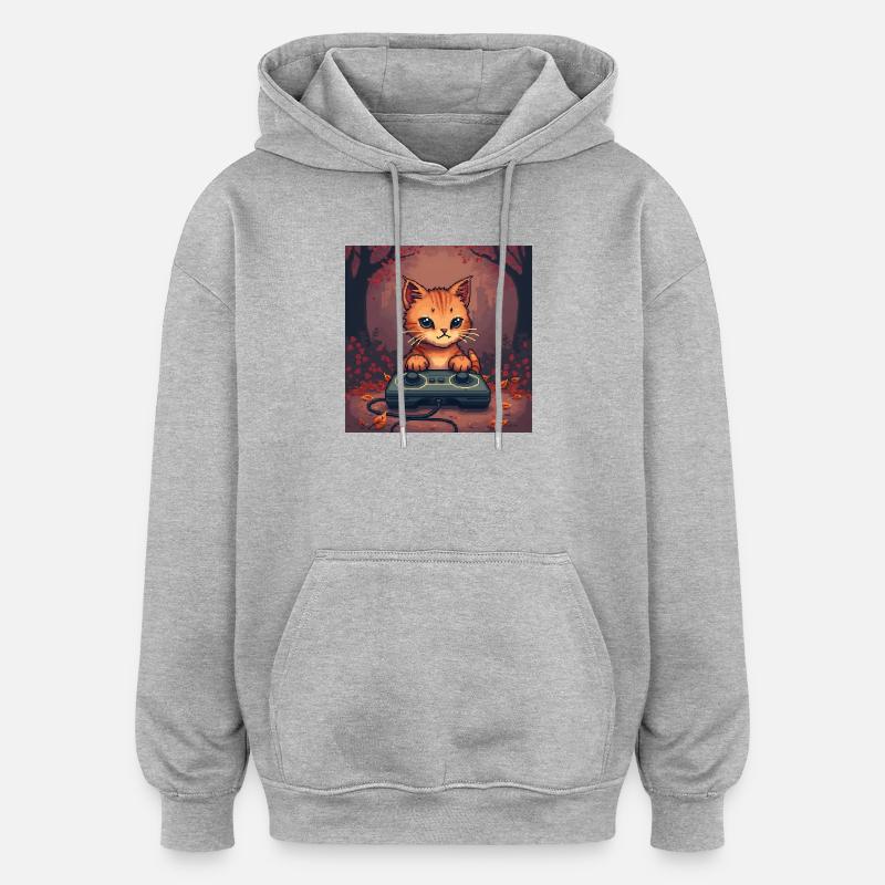 Manette Cozy Pixel Cat - Sweat à capuche oversize unisexe - gris chiné