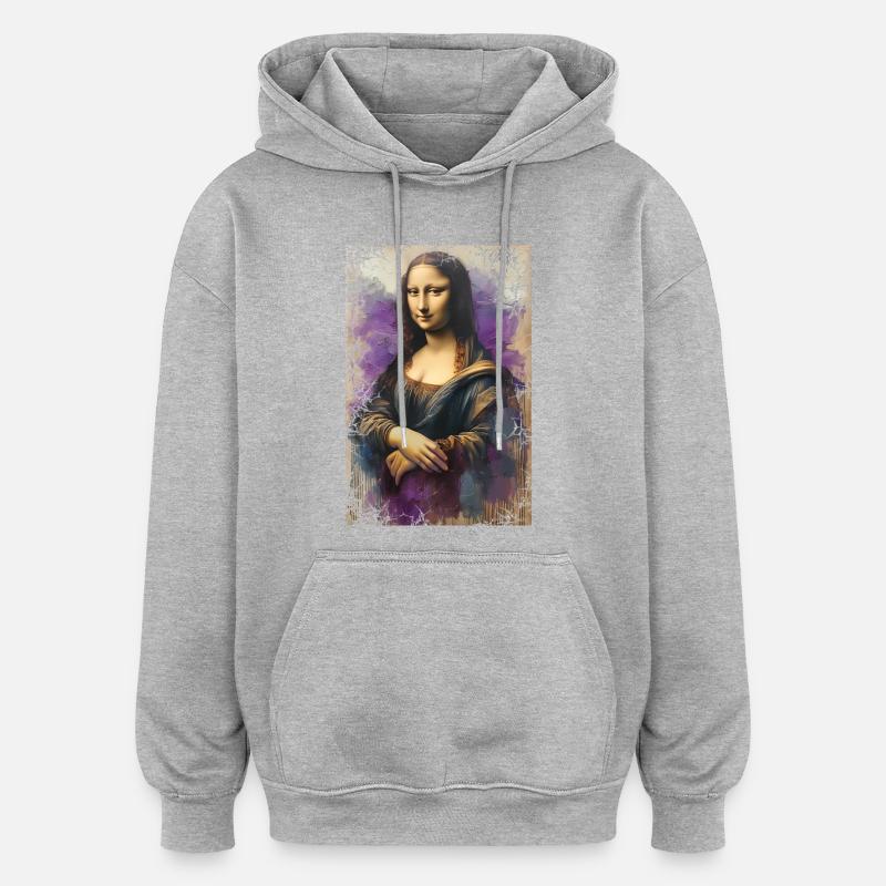 Mona Lisa w nowej odsłonie - olej na płótnie - Bluza z kapturem oversize typu unisex - szary melanż