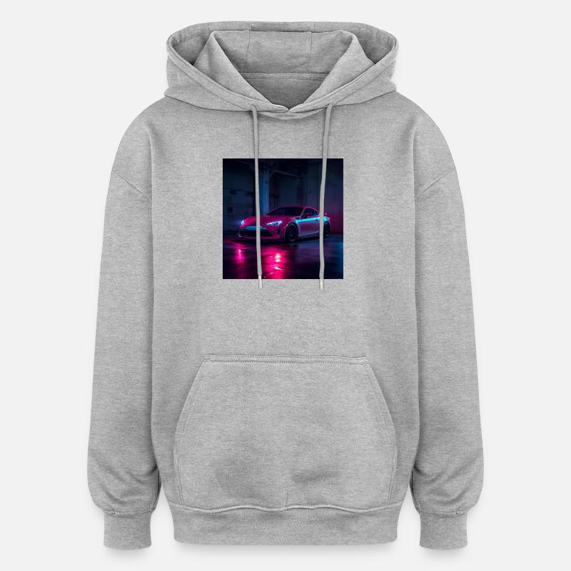 Neon Night Drift Voiture - Sweat à capuche oversize unisexe - gris chiné