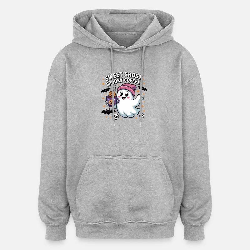 Fantôme Doux Café Halloween - Sweat à capuche oversize unisexe - gris chiné