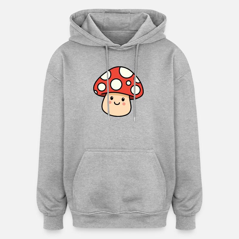 Kawaii Toadstool – Cheerful Mushroom - Oversized Unisex Hoodie - heather grey