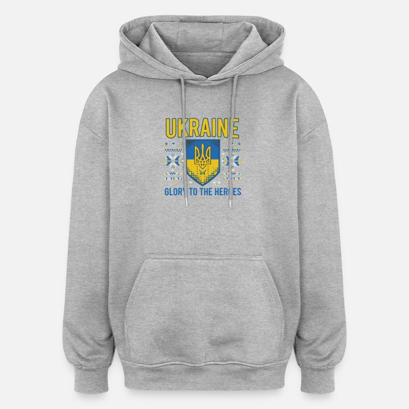 Ukraine Crest Glory Tee - Oversized Unisex Hoodie - heather grey