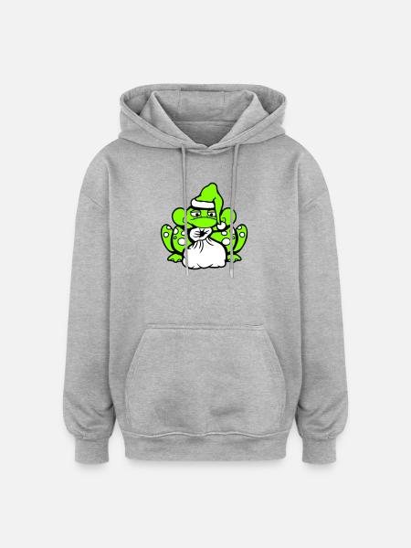 Frog Santa Claus Christmas Hat Gift - Oversized Unisex Hoodie - heather grey