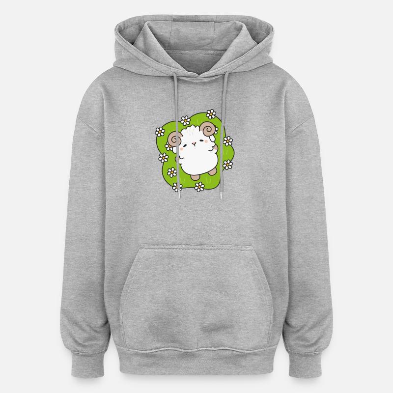 Mouton enchanté au printemps - Sweat à capuche oversize unisexe - gris chiné