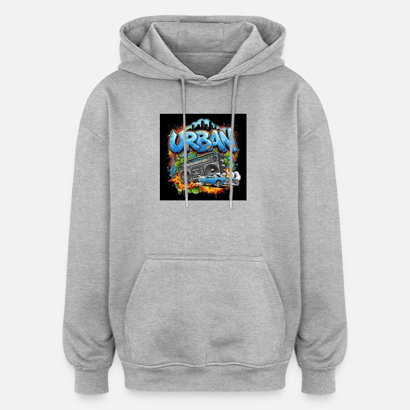 Urbanes Graffiti mit Ghettoblaster und Auto - Oversized Unisex Hoodie - Grau meliert