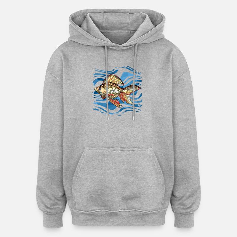 poisson - Sweat à capuche oversize unisexe - gris chiné
