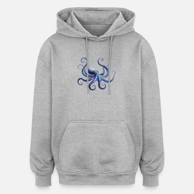 Pieuvre Majestueuse, Bleu et Violet - Sweat à capuche oversize unisexe - gris chiné